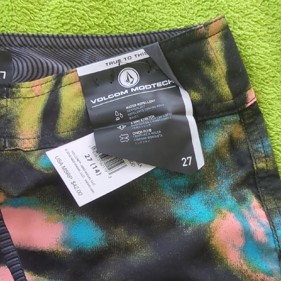 Volcom Kids Swim Trunks - Black, Blue, Yellow Tie-Dye - Picture 3 of 5